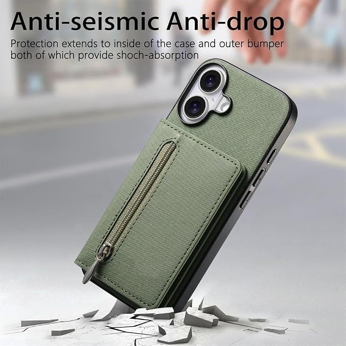 Wallet Case for iPhone 17Pro Max/17/17Pro/17Air, Zipper RFID Blocking Magnetic Closure Cover Card Holder PU Leather (iPhone 17 Pro,Beige)