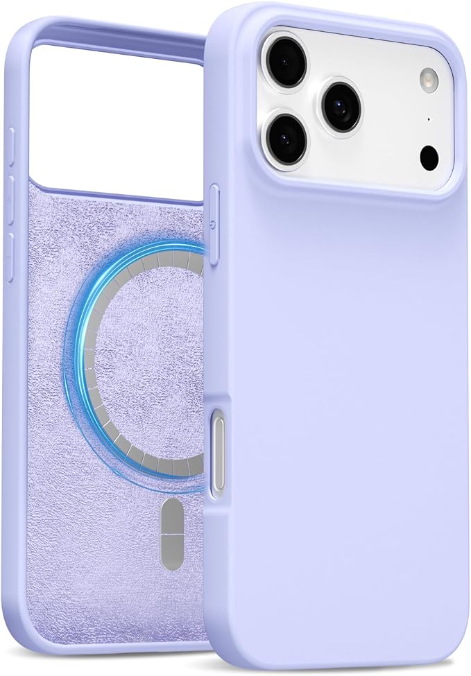 for iPhone 17 Pro Max Case Silicone Compatible with Magsafe Case, Ultra Slim Thin Magnetic Phone Cases Mag Safe, Cute Soft Rubber Gel Matte Wireless Charging Cover for Women, Purple Lavender