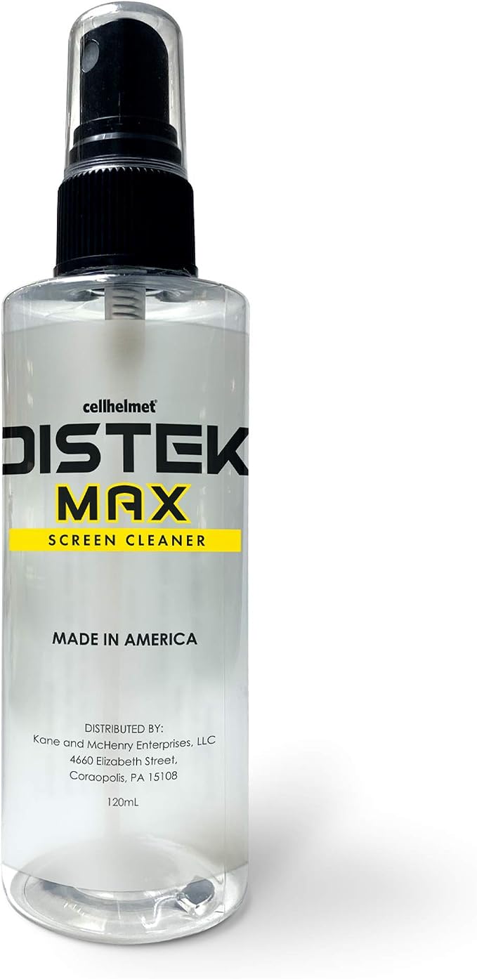cellhelmet DISTEK Max Screen and Phone Cleaner Disinfectant with 70 Percent Isopropyl Alcohol 70% Universal for All Glass Displays, LCD - 120mL / 4oz with Microfiber Cloth - Made in USA