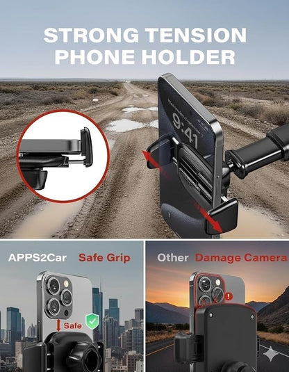 APPS2Car Car Phone Holder Mount - 3-in-1 Dashboard Windshield Air Vent - No Block Camera Thick Case - One Hand Adjustable 4.3”-6.3" Compatible for iPhone 17/16/15 pro max Samsung - Anti-UV Suction cup