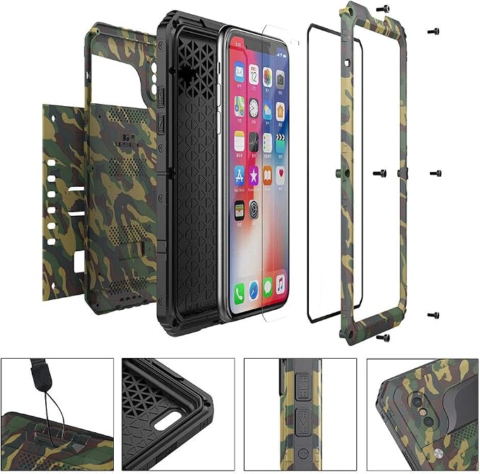 Mitywah Waterproof Case for iPhone Xs MAX, Shockproof Full Body Cover with Screen Protection, Heavy Duty Military Grade Defender Impact Rugged Strong Though Metal Shell for Outdoor, Camouflage