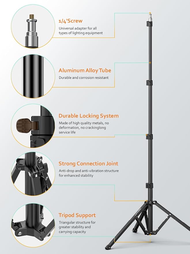 AOCHUAN 1.7M Complete Camera Tripod for Smartphones Camera Gimbal Stabilizers w/ 0.44m ~1.7m Aluminum Alloy Lighting Stand(T20)