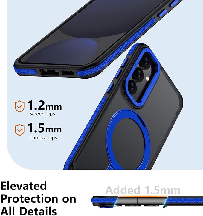 for Samsung Galaxy S24 FE Case, Magnetic Adjustable Ring Stand [Fit for Magsafe], [Military-Grade Shockproof Protection] Phone Case with Kickstand&Ring Holder (Blue)