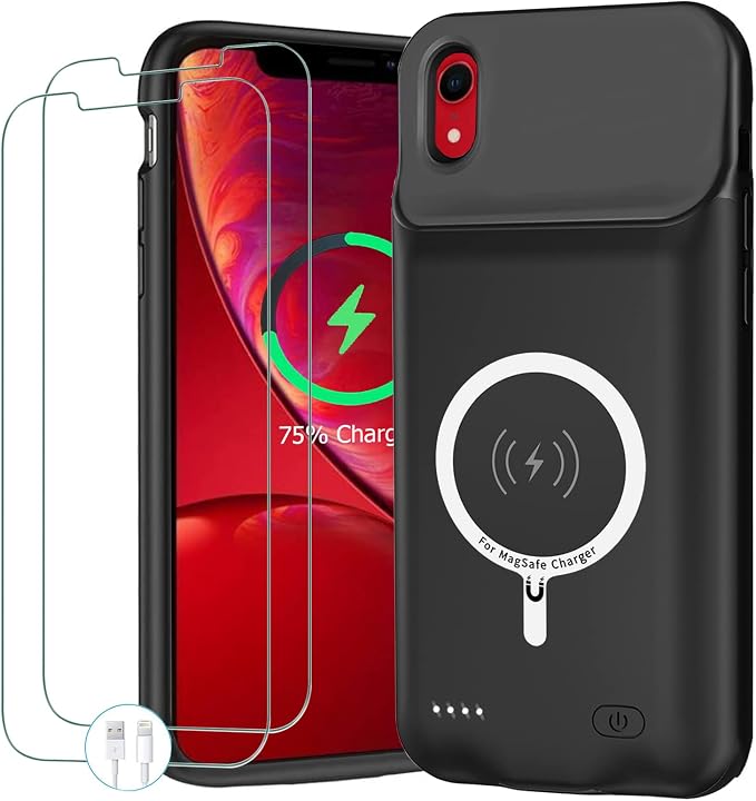 Battery Case for iPhone XR, Upgraded 10000mAh Portable Protective Charging Case with Wireless Charging Compatible with iPhone XR (6.1 inch) Rechargeable Battery Pack Charger Case with Carplay (Black)