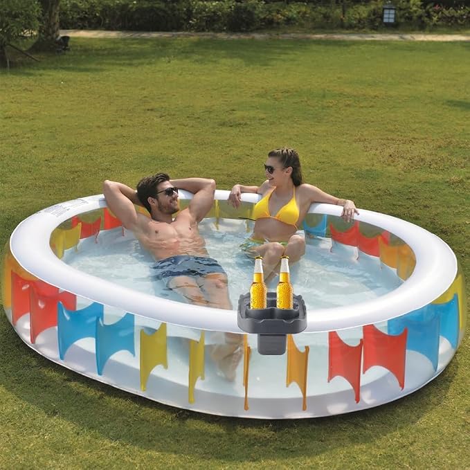 Hot Tub Table, Pool Cup Holder Fits for Outdoor Inflatable Pools/Spas Side Table Swimming Pool Side Drink Tray with Drain Holes for Bathtub Spa Patio(Gray)