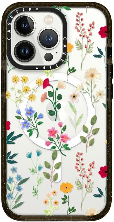 CASETiFY Impact iPhone 13 Pro Case [4X Military Grade Drop Tested / 8.2ft Drop Protection/Compatible with Magsafe] - Spring Botanicals 2 - Clear Black