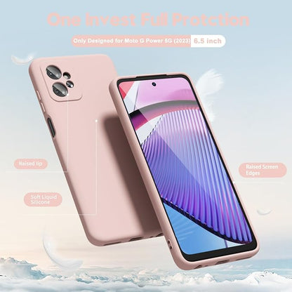 oakxco for Motorola Moto G Power 5G 2023 Phone Case Liquid Silicone, Thin Slim Soft Rubber Gel TPU Plain Simple Cover for Women Girl Cute, Matte Solid Color, Pink Sand