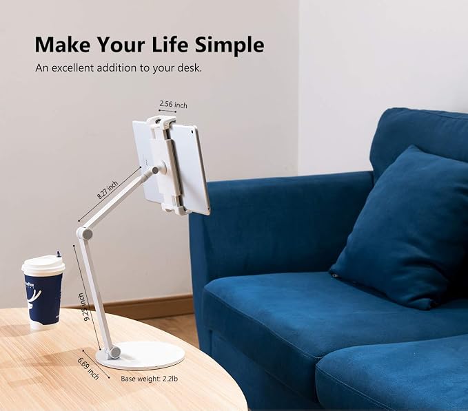 iPad Stand for Desk, Surface Pro Holder, Multi-Angle Adjustable Tablet Stand Holder for 4.7''- 13'' Screen Microsoft Surface Series, iPad Series,Samsung Galaxy Tabs,Amazon Kindle Fire, Etc. (White)