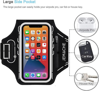Armband for iPhone Pro Max 17 16 15 14 13 12 Plus, Air with Airpods Holder, Gym Workouts Running Phone Arm Band (Black)