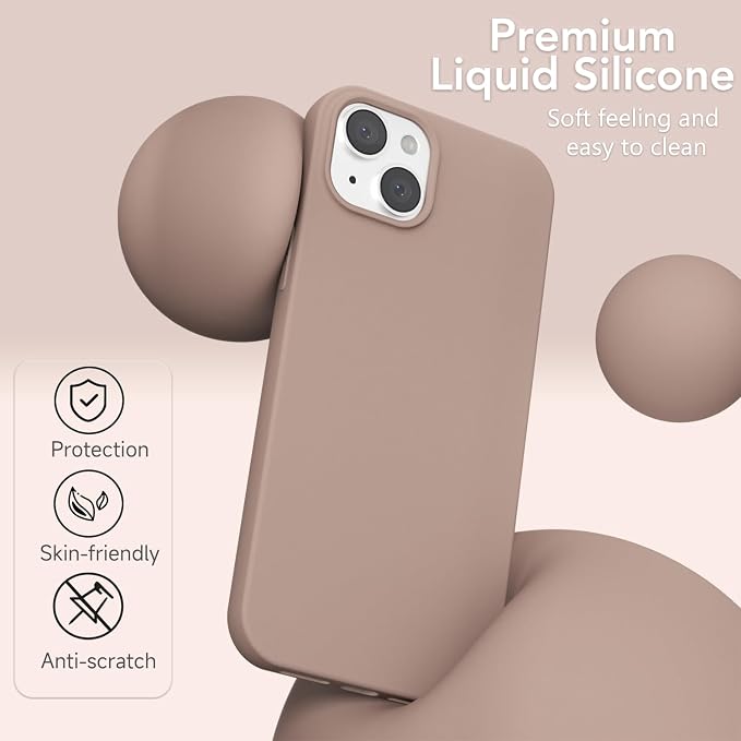 for iPhone 14/ iPhone 13 Case Silicone Compatible with Magsafe Case, Ultra Slim Thin Magnetic Phone Cases Mag Safe, Cute Soft Rubber Gel TPU Matte Wireless Charging Cover for Women, Brown