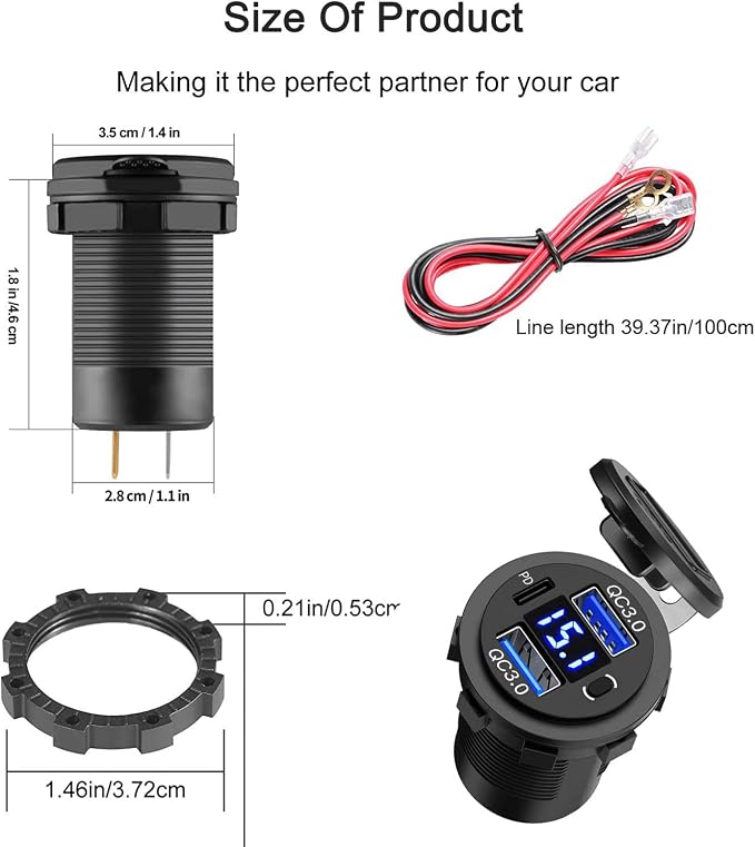 Zennova [5 Pack] 12v USB Outlet, Dual USB Quick Charge 3.0 Port and PD USB C Car Charger Socket Waterproof with Voltmeter and Power Switch for Car Golf Cart Boat Marine Bus Truck RV Marine Motorcycle