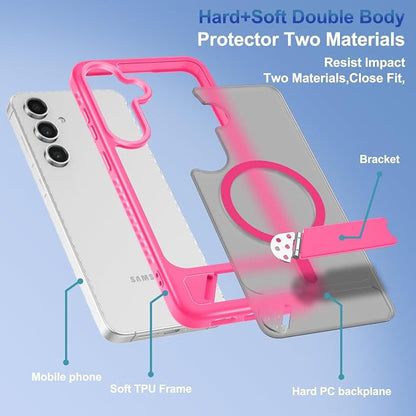 RMOCR for Samsung Galaxy S26+ Plus Case with Screen Protector+Lanyard Wrist Strap,Magnetic Translucent Matte Rugged Slim Phone Cover Built in Invisible Kickstand [Fit for MagSafe],2026 Hot Pink