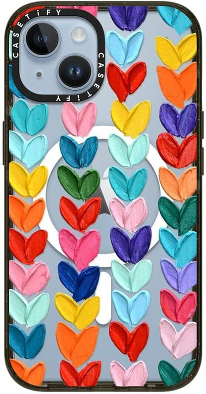 CASETiFY Impact iPhone 14 Case [4X Military Grade Drop Tested / 8.2ft Drop Protection/Compatible with Magsafe] - Polka Daub Hearts - Glossy Black