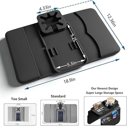 Silicone Couch Cup Holder for Tablet & Phone Stand, Sofa Arm Tray Organizer with Dual Side Pockets for Remotes Snacks Headphones & Glasses Drinks Anti-Slip & Heat Resistant Sofa Caddy (Black)