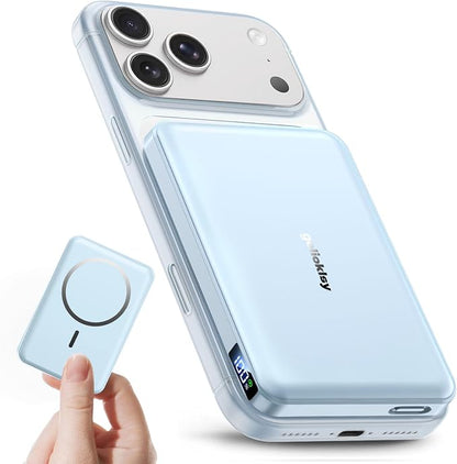 golioklsy for Magsafe Portable Charger,10000mAh Power Bank with Type-C 20W PD Fast Charging, Lightweight and Slim, LED Display for Magsafe Battery Pack for iPhone 17/16/15/14 All Series, Blue