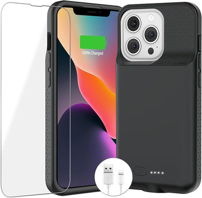 Battery Case for iPhone 13 Pro Max/14 Pro Max/14 Plus【Support Carplay 】Powerful 8000mAh Portable Rechargeable Protective Extended Charger Cover for iPhone 13 pro max，14 pro max Charging case,Black