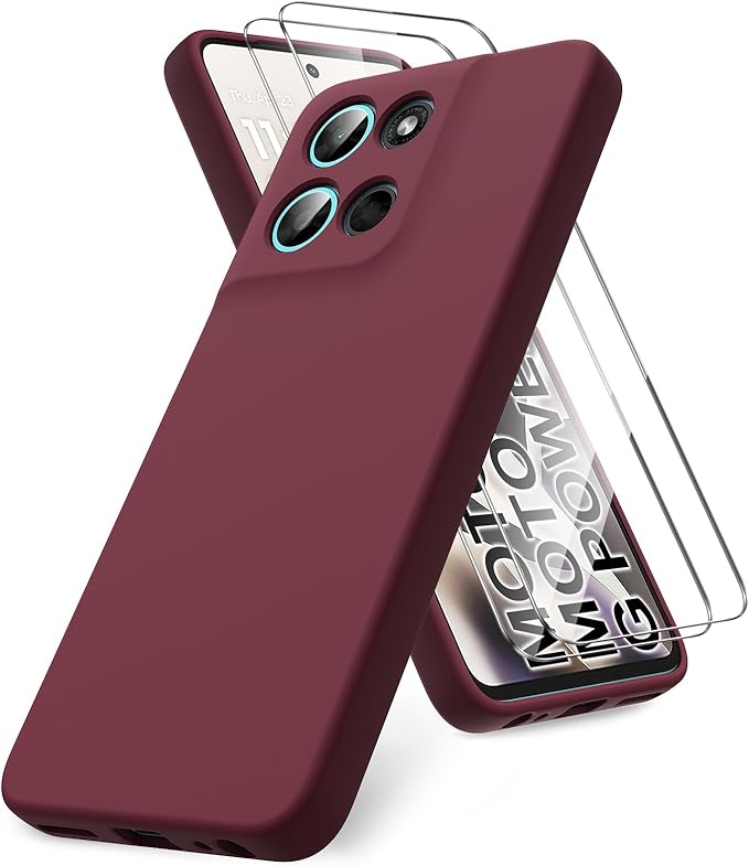 for Motorola Moto G Power (2026) Case, 2 Pack Tempered Glass Screen Protectors, Soft TPU Silicone Shockproof Gel Cover-Burgundy