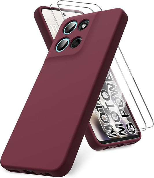 for Motorola Moto G Power (2026) Case, 2 Pack Tempered Glass Screen Protectors, Soft TPU Silicone Shockproof Gel Cover-Burgundy