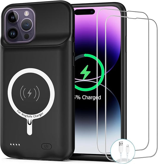 Wireless Charging Case for iPhone 14 Pro, 10000mAh High Capacity Portable Rechargeable Battery Case Wireless Charging Compatible with iPhone 14 Pro (6.1 inch) Extended Battery Charger Case (Black)