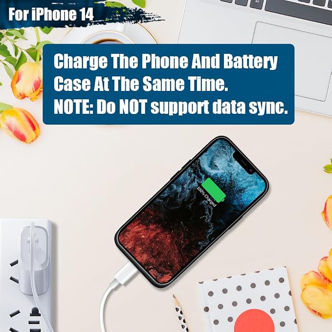 Battery Case for iPhone 14, 5000mAh Rechargeable Extended Battery Charging/Charger Case, Add 100% Extra Juice (6.1 Inches) Black