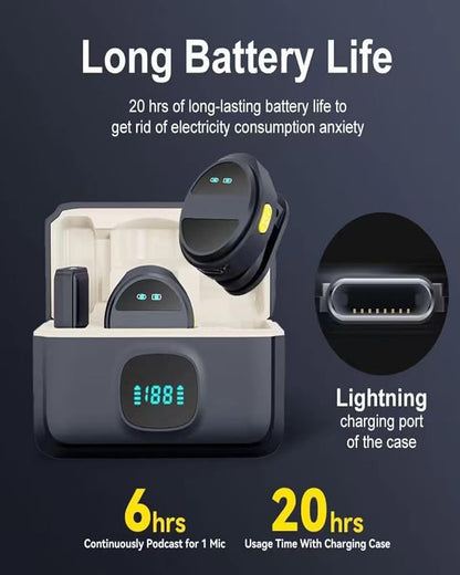 Wireless Lavalier Mini Microphone for iPhone/Android, Noise Canceling USB C Lavalier Microphone for Android iPhone Video Recording Vlogging TikTok, Magnetic Lapel Mic with Charging Case
