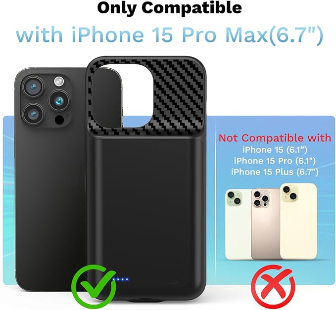 Battery Case for iPhone 15 Pro Max (6.7 inch), 13800mAh [High Capacity] 2026 Upgraded Portable Battery Charging Charger Case, Rechargeable Battery Back with Tempered Glass Screen Protector,Black