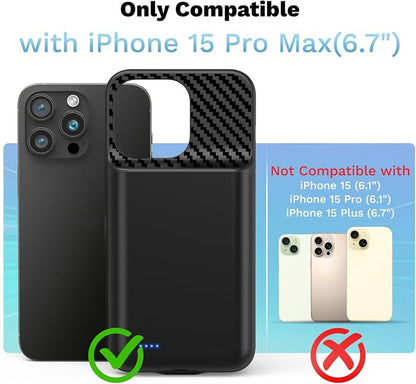 Battery Case for iPhone 15 Pro Max (6.7 inch), 13800mAh [High Capacity] 2026 Upgraded Portable Battery Charging Charger Case, Rechargeable Battery Back with Tempered Glass Screen Protector,Black