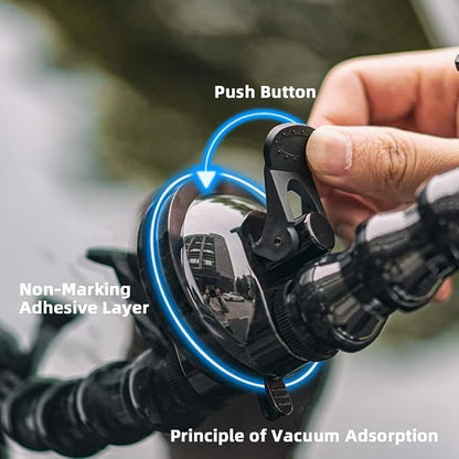 Flexible Gooseneck Extension Suction Cup Car Mount Holder with Phone Holder for Gopro Hero 13/12/11/10, DJI Osmo Action 6/5 Pro/4/3 and More Action Cameras, iPhone 16/15/14/13, Samsung and More Phones