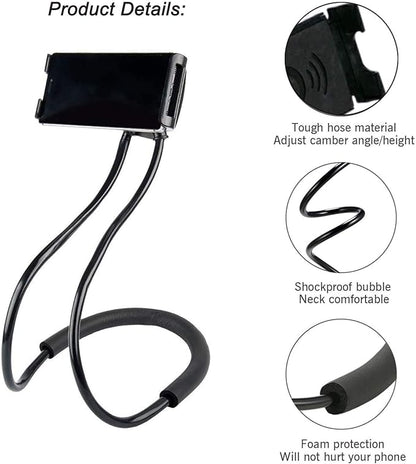 Cell Phone Stand Hanging on Neck Upgraded, Hands-Free Mobile Phone Holder Clip on Bed/Table 360° Rotation iPhone Tablet Mount Bracket, 27.6''/70 cm Length for 4.7''-6.7'' Screen