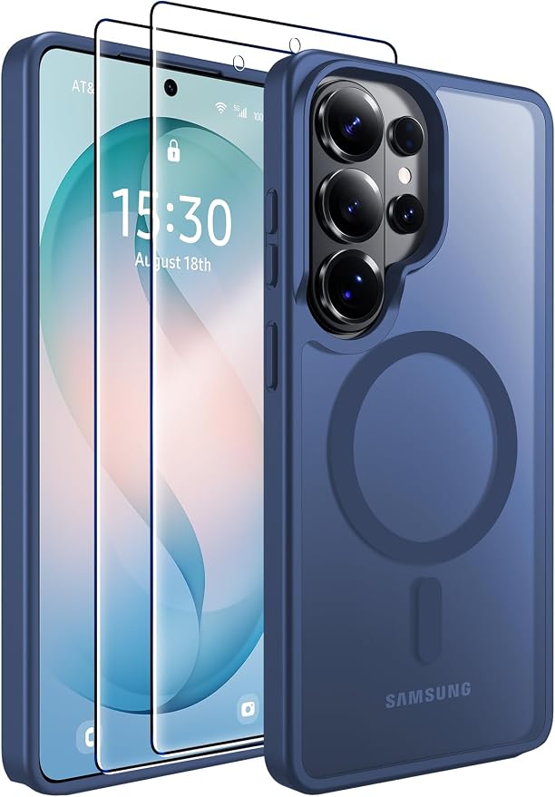 MOZOTER for Samsung Galaxy S26 Ultra Case with Magnetic,[Compatible with MagSafe][12Ft Military Dropproof][2*Screen Protector] Translucent Anti-Slip Back Slim Shockproof Case for S26 Ultra-Blue | [12Ft Military Dropproof][2*Screen Protector]Translucent...