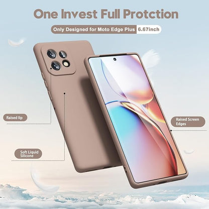 oakxco for Motorola Moto Edge Plus 2023 Case Silicone, Thin Slim Grip Soft Rubber Gel Protective Phone Case for Women, Matte Plain Solid Color Aesthetic Cute Girly Case with Camera Cove, Brown Fall