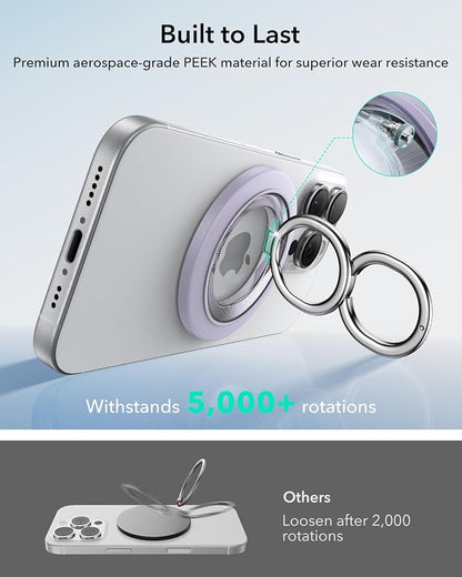 ESR for MagSafe Phone Grip, Dual-Side Magnetic Phone Grip,360° Adjustable Thin Magnetic Ring Holder Stand,for iPhone 17e/17-12, Samsung, All Phones, MagSafe Accessories (2 Metal Rings Included)