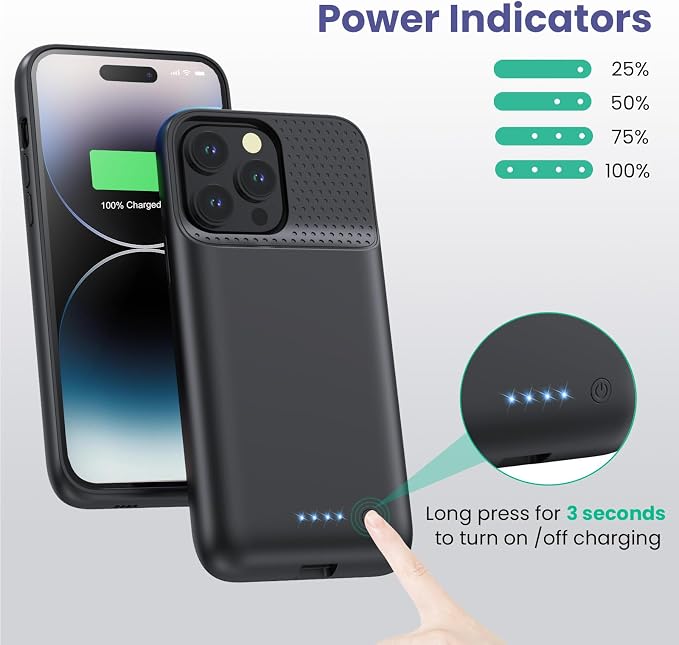 Feob Battery Case for iPhone 14 Pro Max/14 Plus/13 Pro Max, [2026 Upgraded] 8600mAh Ultra-Slim Portable Extended Charger Cover for iPhone 13 Pro Max/14 Pro Max/14 Plus Charging Case (6.7 Inch)-Black