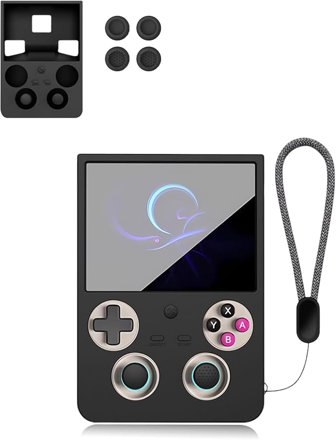 Silicone Protective Case for Anbernic RG477V Game Console, Full-Body Protective Cover with Precise Cutout, Shockproof Dustproof Protector Sleeve & Scratch-Resistant Sleeve (Black)