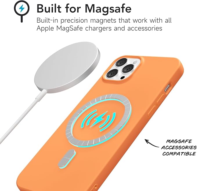 for iPhone 12/12 Pro Case Silicone Compatible with Magsafe Case, Ultra Slim Thin Magnetic Phone Cases Mag Safe, Cute Soft Rubber Gel Matte Plain Wireless Charging Cover for Women, Neon Orange