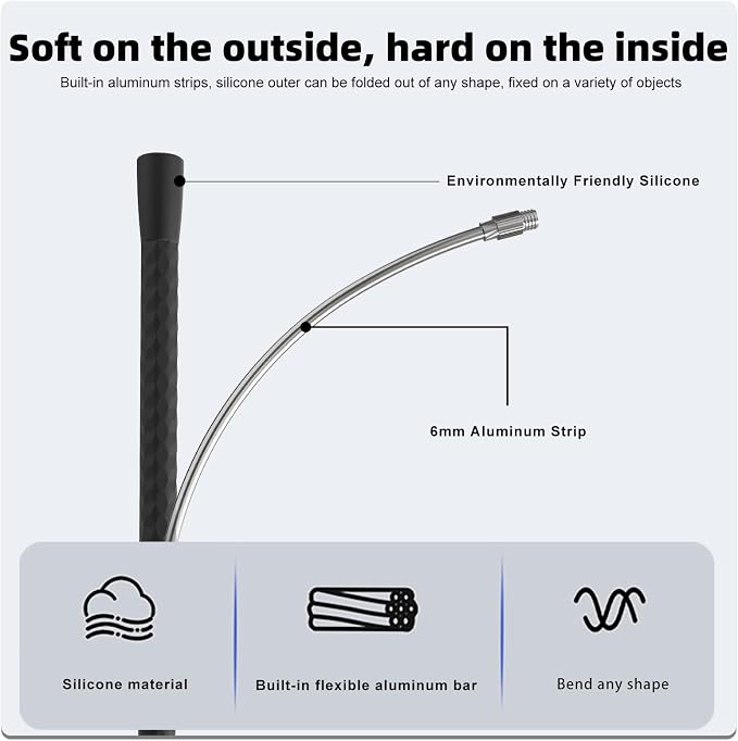 Portable Flexible Phone Holder with Handle for Treadmill, Spin Bike, Stroller, Tripod, Shopping Cart, Desk, Logitech Webcam, 23.6" / 60cm Long Arm Gooseneck Phone Mount for 4.7”- 7" Cell Phones