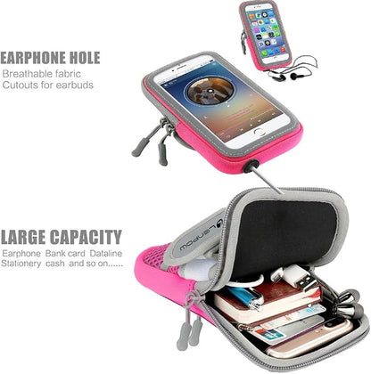Multifunctional Outdoor Sports Armband Sweatproof Running Armbag Casual Arm Package Bag Gym Fitness Cell Phone Bag Key Holder for iPhone 17 16 15 13 Max Pro Plus Samsung Galaxy Note S25 S24 Edge, Pink
