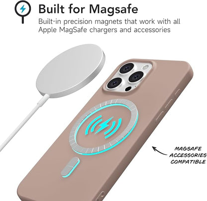 for iPhone 15 Pro Max Case Silicone Compatible with Magsafe Case, Ultra Slim Thin Magnetic Phone Cases Mag Safe, Cute Soft Rubber Gel TPU Matte Plain Wireless Charging Cover for Women, Brown