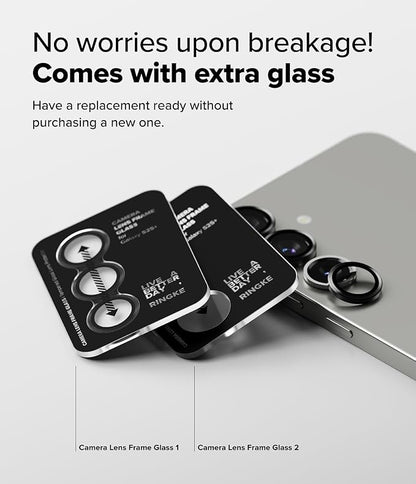 Ringke Camera Lens Frame Glass [Individual Lens Covers] Compatible with Samsung Galaxy S25 Plus Camera Lens Protector, Tempered Glass Covers and Aluminum Alloy Frames - 2 Pack