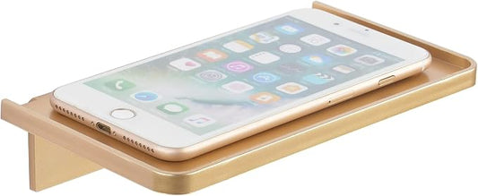 Stick-on Wall Shelf - Small Wall Mounted Adhesive Clear Acrylic Shelf Phone Holder Shelves Wipes Rack for Bathroom,Kitchen,Toilet,Office - Gold