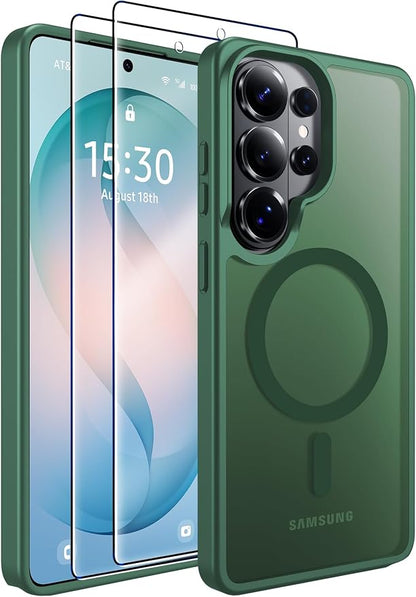 MOZOTER for Samsung Galaxy S26 Ultra Case with Magnetic,[Compatible with MagSafe][12Ft Military Dropproof][2*Screen Protector] Translucent Anti-Slip Back Slim Shockproof Case for S26 Ultra-Green | [12Ft Military Dropproof][2*Screen Protector]Translucen...