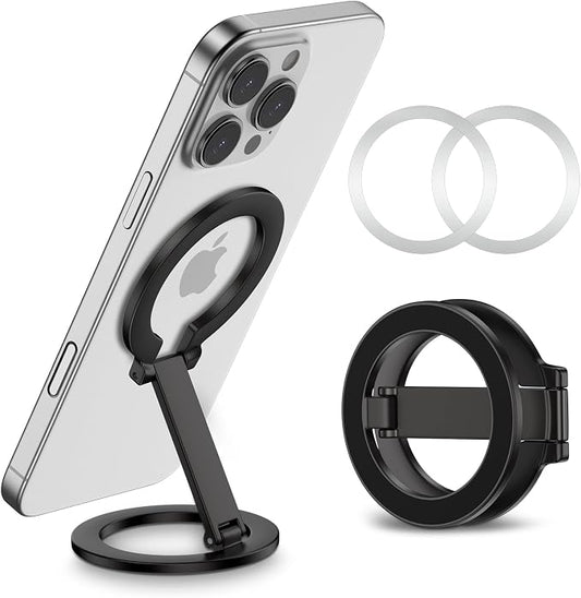 Dual-Side Magnetic Phone Grip for MagSafe, Phone Ring Holder Removable Adjustable Stand for iPhone 17/Air/16/15/14/13/12 Series & MagSafe Case, Samsung Galaxy S25 S24 A16, Fit for Magnetic Car Mount
