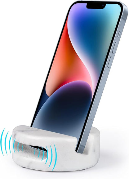 CHISELED ST DF SK Elegant and Versatile White Marble Phone Stand with Sound Amplified Output iPhone Phone Holder Function for Office Desk,Kitchen Counter,Bathroom,and Bedside
