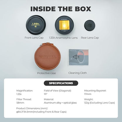 Freewell 1.33x Gold Anamorphic Lens Compatible with 17mm Mount iPhone, Samsung - Cinematic Smartphone Lens with Wide Aspect, Rich Gold Flare, and Enhanced Film Look