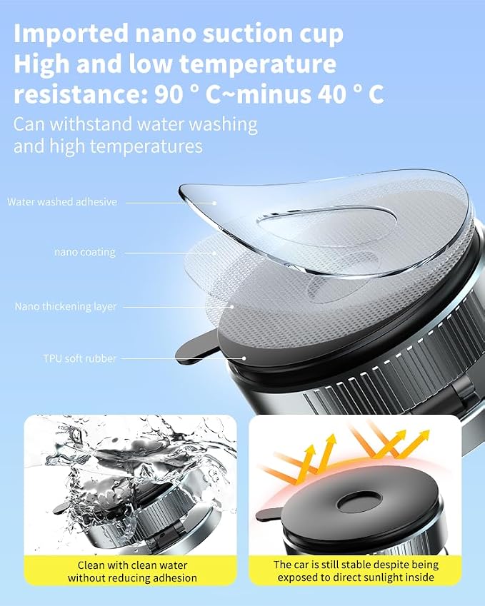 Car Phone Holder for Magsafe,360°Nano Gel Vacuum Magnetic Phone Holders for Your Car,[108+LBS Suction & 2800 gf Magnetic] Perfect for iPhone 17/Air/16/15/14/13/12 pro,Android
