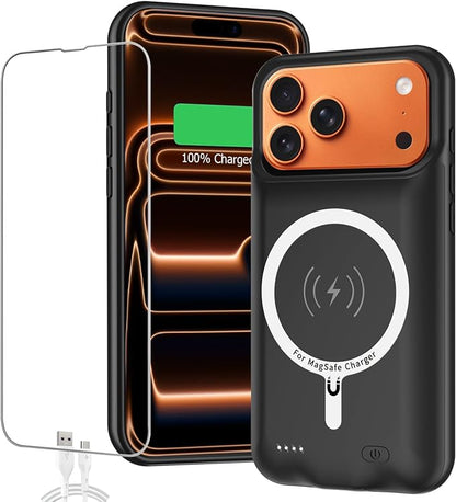 Battery Case for iPhone 17 Pro, Full Encircle 10000mAh High Capacity Rechargeable Portable Charger Case Extended Battery Pack for iPhone 17 Pro(6.3 inch) Wireless Charging Cover with Carplay-Black