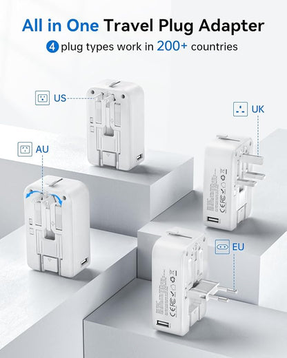 DOACE Pico 45W Travel Adapter, 5-Port Universal Power Adapter 1 AC, 2 USB C and 2 USB-A, International Plug Adaptor Worldwide for US to European UK Italy Spain New Zealand Over 200 Countries