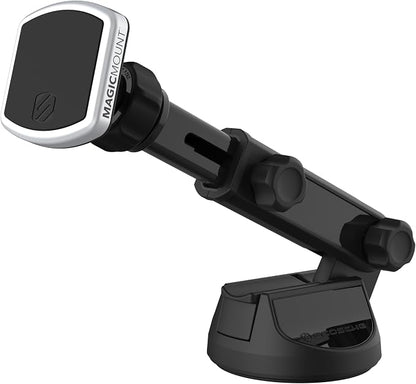 Scosche MPWDEX2-XTSP MagicMount Pro Extendo Magnetic Phone Holder Suction Cup Phone Mount for Car, Extended Arm for 360 Viewing Angle, Black/Silver