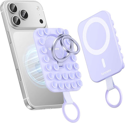 Syncwire Magnetic Suction Phone Mount for MagSafe, Silicone Octo Cup Buddy Sticky Grip Ring Holder, Hands-Free/Selfie/Video for TikTok & Instagram Influencer/Creator, iPhone Compatible,Lilac Purple