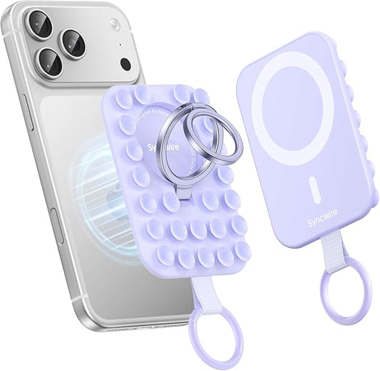 Syncwire Magnetic Suction Phone Mount for MagSafe, Silicone Octo Cup Buddy Sticky Grip Ring Holder, Hands-Free/Selfie/Video for TikTok & Instagram Influencer/Creator, iPhone Compatible,Lilac Purple